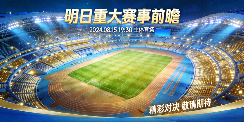 体育场全景，明日重大赛事前瞻宣传海报